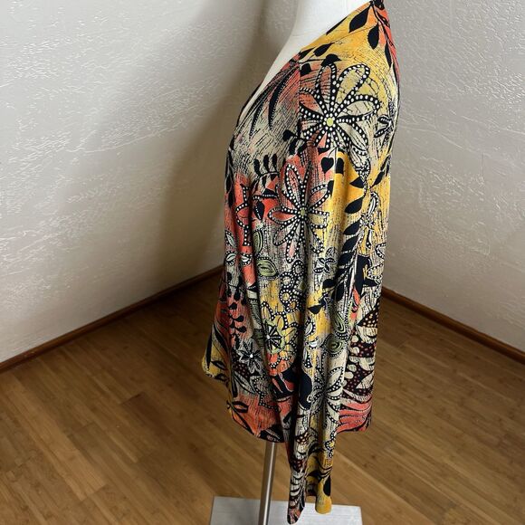 Half Moon Bay Cardigan Womenx 2X Multicolor Tropical Floral Print Slinky Art - Picture 9 of 10